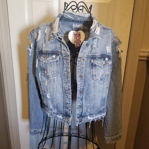 NEW SEXY Premium Monday  Distressed Soft Denim Jean Jacket Medium
